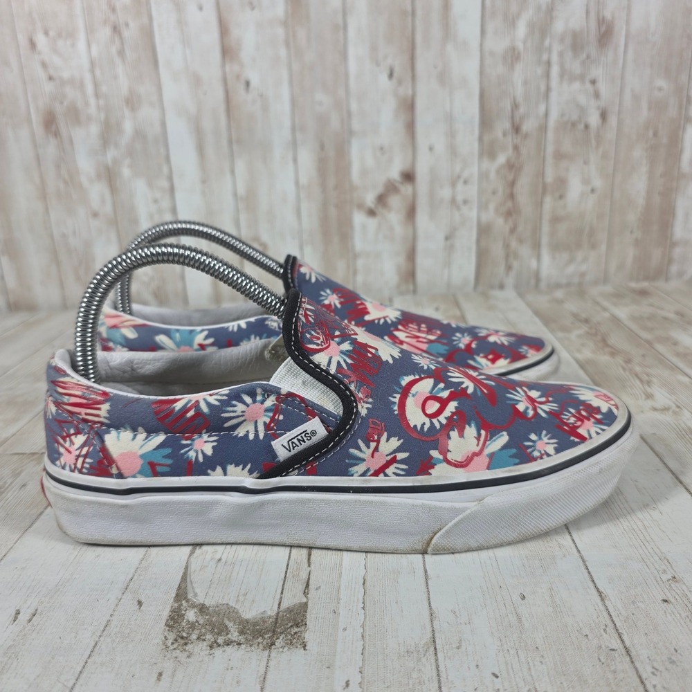 Vans Classic Slip On Floral Graphic Blue Red White Sneakers Womens 8 Mens 6.5